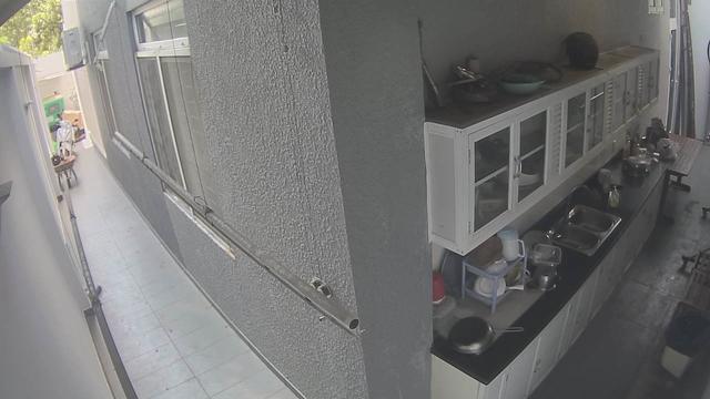 A view of a kitchen from a high point of view