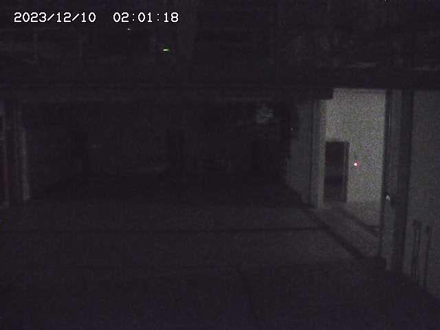 A car is parked in a garage at night