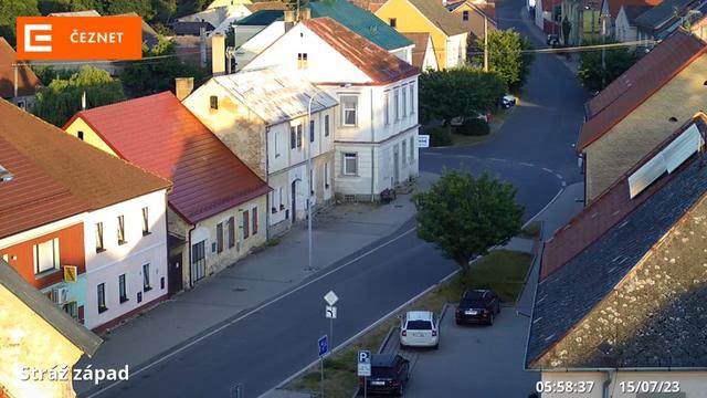 An aerial view of a street with houses