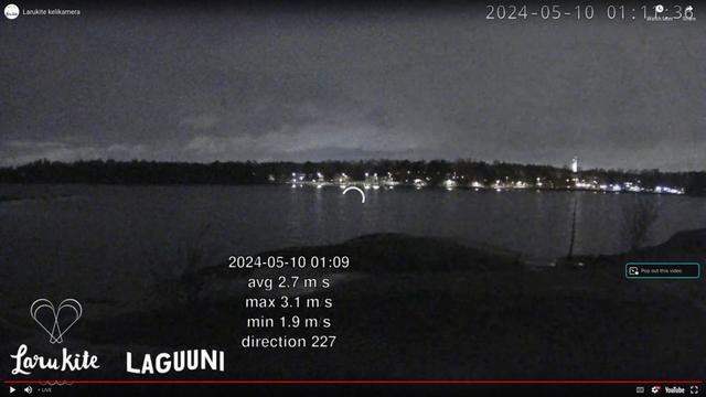 A webcam image of a lake at night