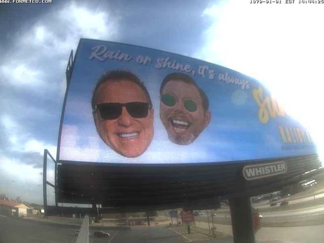 A billboard with a picture of two men wearing sunglasses
