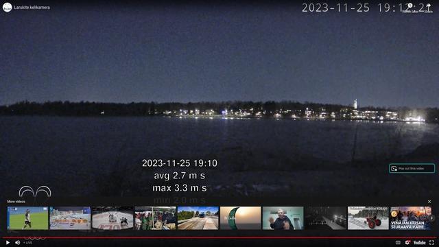 A webcam image of a lake at night