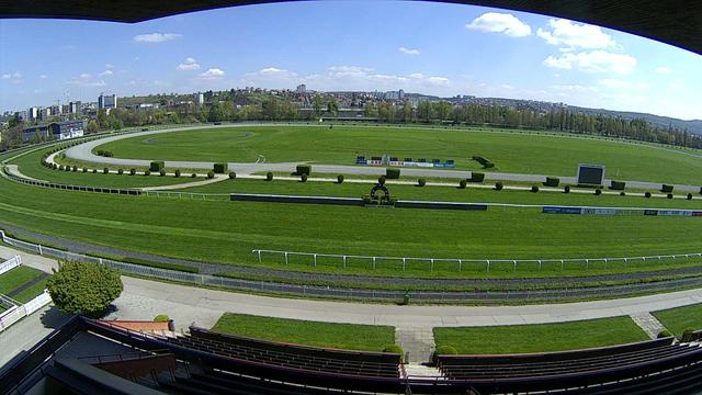 An aerial view of a horse racing track