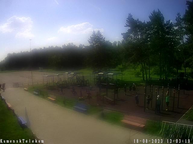 A blurry photo of a park with a playground