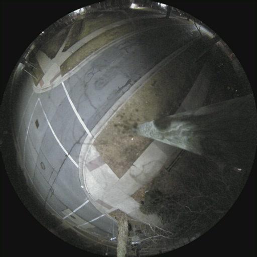 A view of a street from a fish eye lens