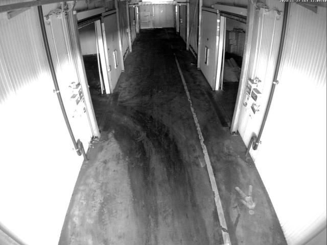 A black and white photo of a hallway