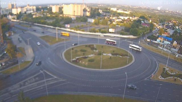 An aerial view of a street intersection in a city